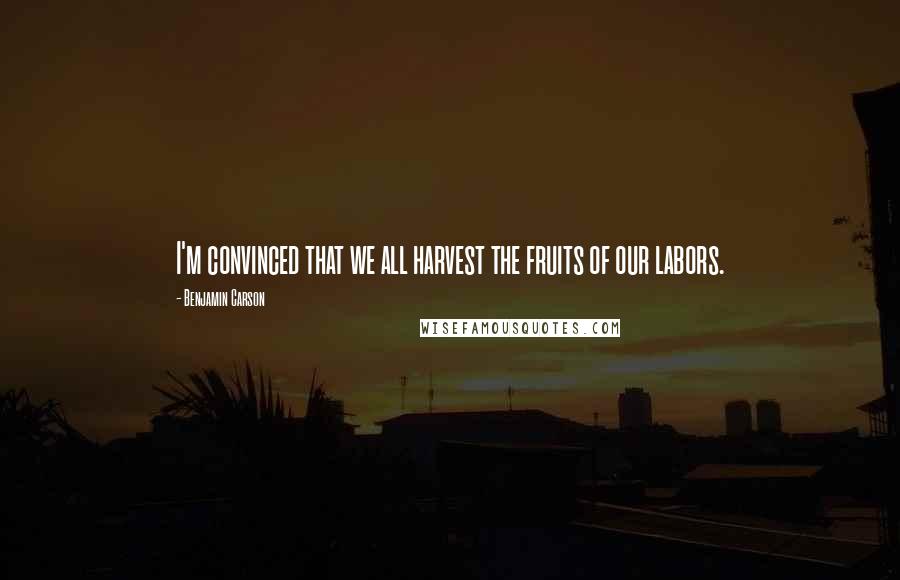 Benjamin Carson Quotes: I'm convinced that we all harvest the fruits of our labors.