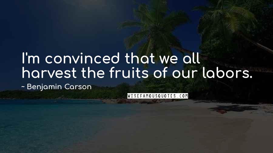 Benjamin Carson Quotes: I'm convinced that we all harvest the fruits of our labors.