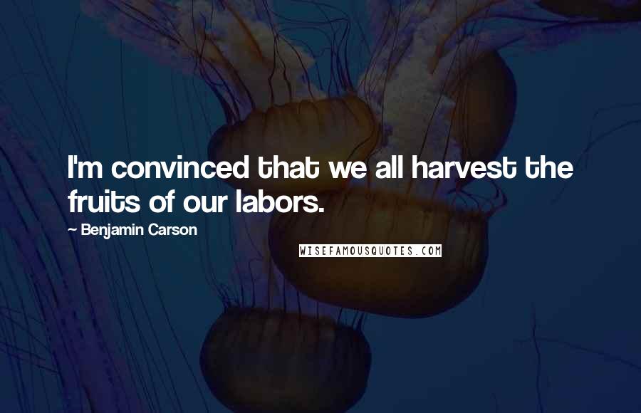 Benjamin Carson Quotes: I'm convinced that we all harvest the fruits of our labors.