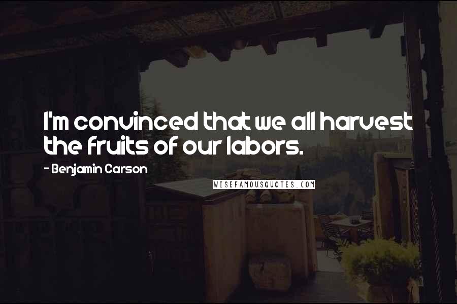 Benjamin Carson Quotes: I'm convinced that we all harvest the fruits of our labors.