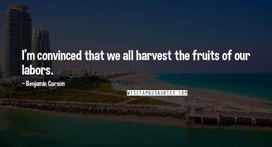 Benjamin Carson Quotes: I'm convinced that we all harvest the fruits of our labors.
