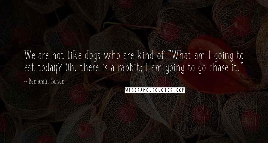 Benjamin Carson Quotes: We are not like dogs who are kind of "What am I going to eat today? Oh, there is a rabbit; I am going to go chase it."