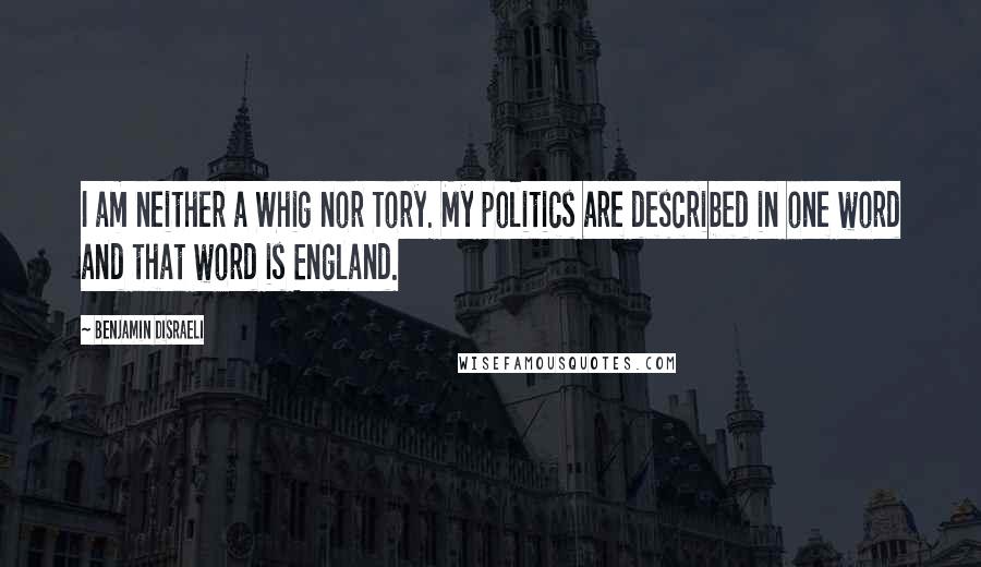 Benjamin Disraeli Quotes: I am neither a Whig nor Tory. My politics are described in one word and that word is England.