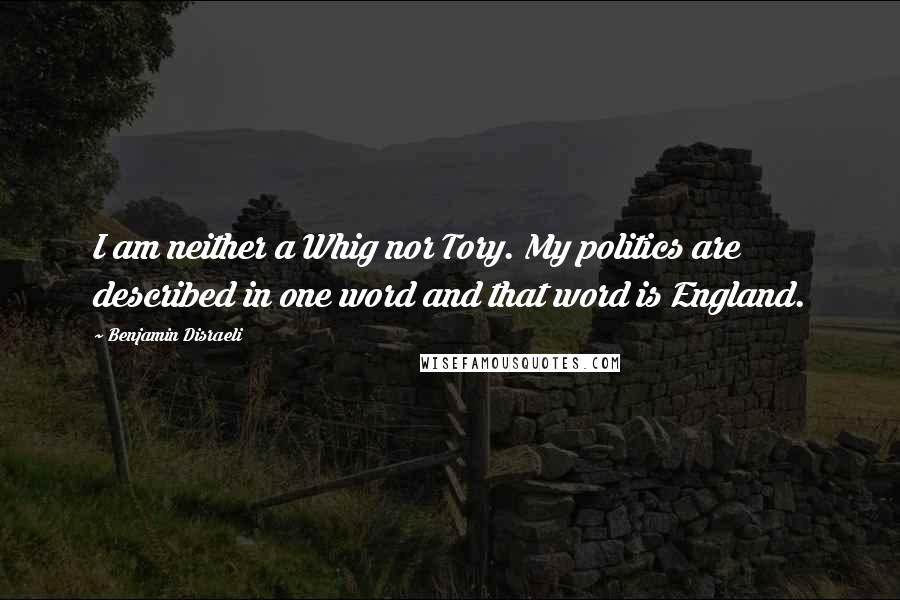 Benjamin Disraeli Quotes: I am neither a Whig nor Tory. My politics are described in one word and that word is England.