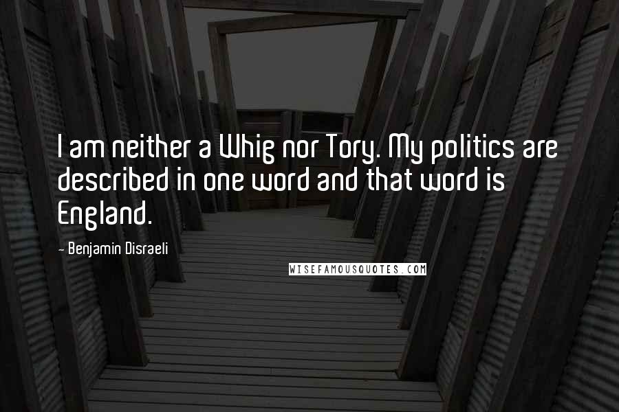 Benjamin Disraeli Quotes: I am neither a Whig nor Tory. My politics are described in one word and that word is England.