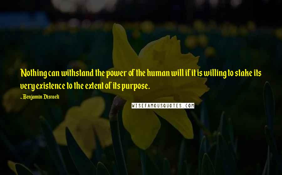 Benjamin Disraeli Quotes: Nothing can withstand the power of the human will if it is willing to stake its very existence to the extent of its purpose.