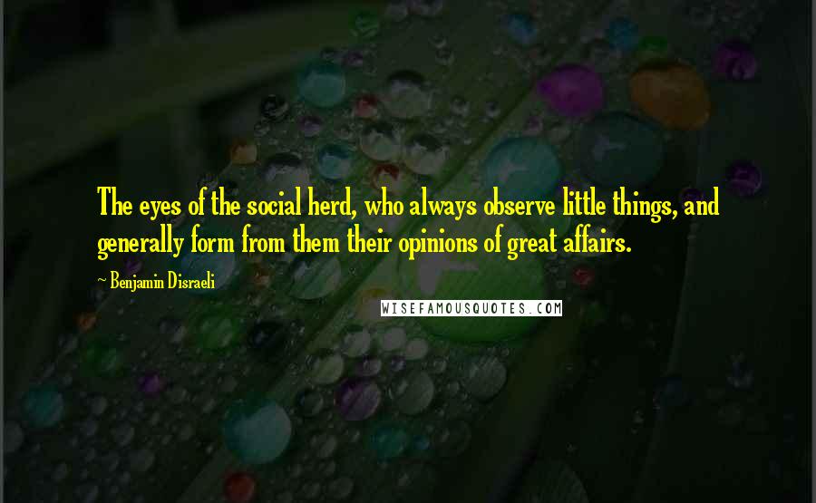 Benjamin Disraeli Quotes: The eyes of the social herd, who always observe little things, and generally form from them their opinions of great affairs.