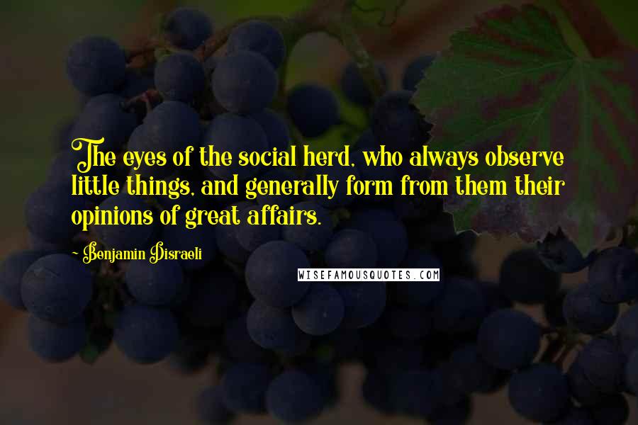 Benjamin Disraeli Quotes: The eyes of the social herd, who always observe little things, and generally form from them their opinions of great affairs.