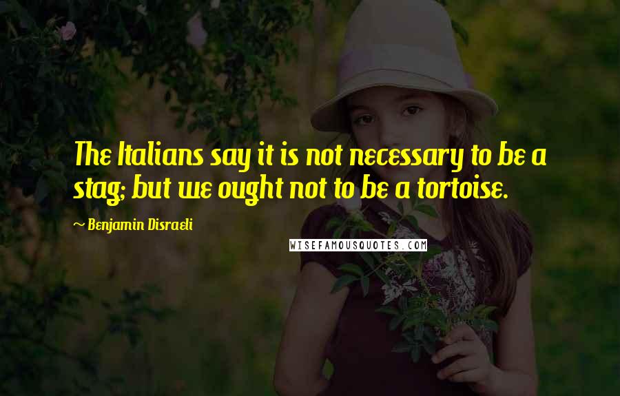 Benjamin Disraeli Quotes: The Italians say it is not necessary to be a stag; but we ought not to be a tortoise.