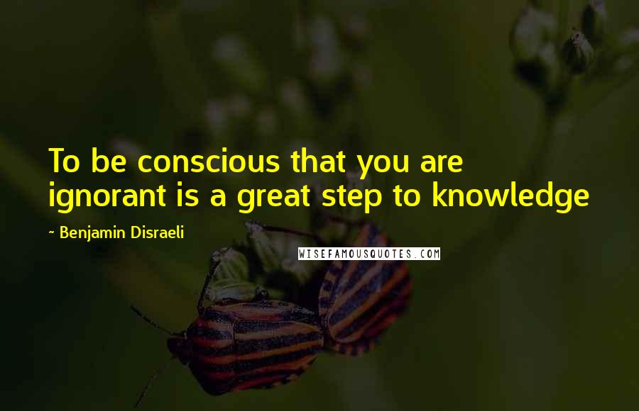 Benjamin Disraeli Quotes: To be conscious that you are ignorant is a great step to knowledge