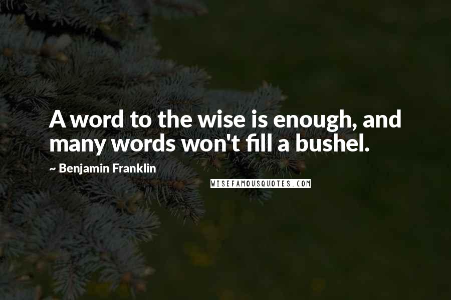 Benjamin Franklin Quotes: A word to the wise is enough, and many words won't fill a bushel.