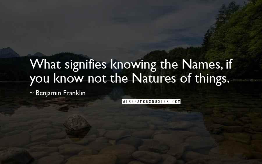 Benjamin Franklin Quotes: What signifies knowing the Names, if you know not the Natures of things.