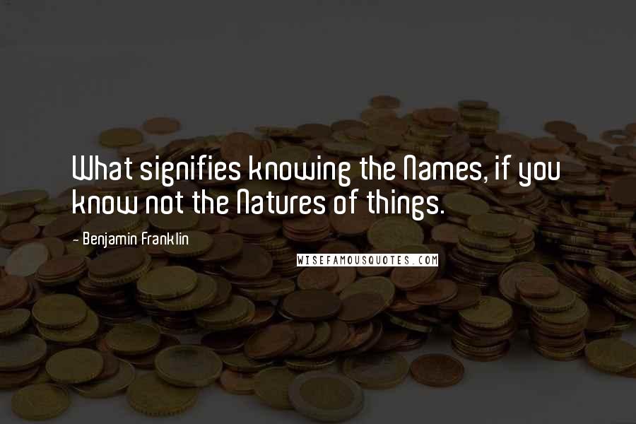 Benjamin Franklin Quotes: What signifies knowing the Names, if you know not the Natures of things.