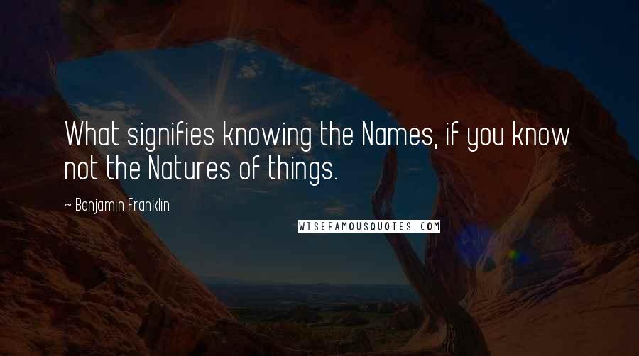 Benjamin Franklin Quotes: What signifies knowing the Names, if you know not the Natures of things.