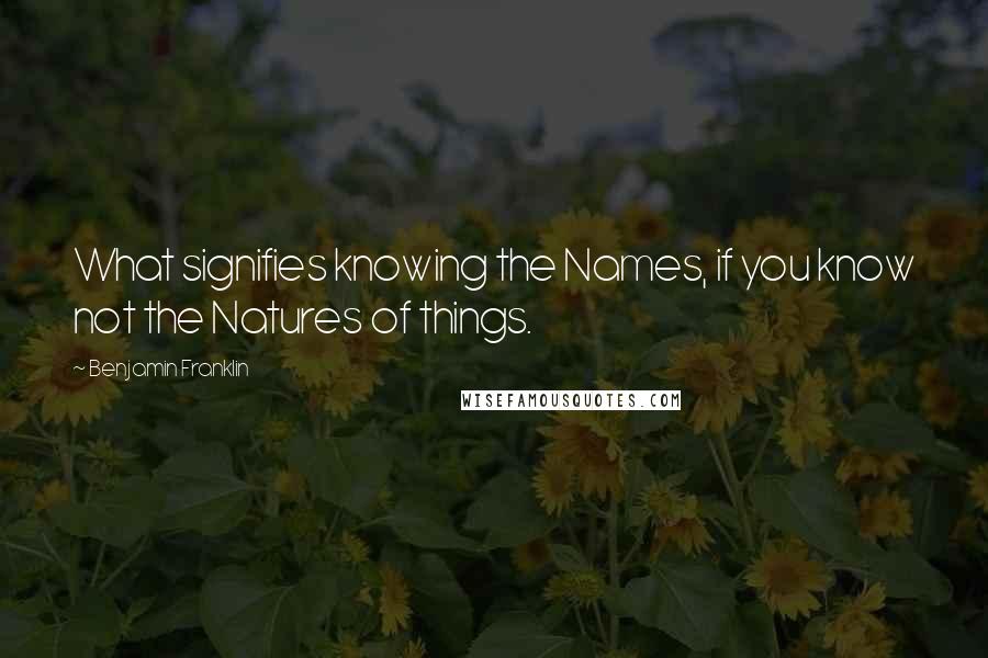 Benjamin Franklin Quotes: What signifies knowing the Names, if you know not the Natures of things.