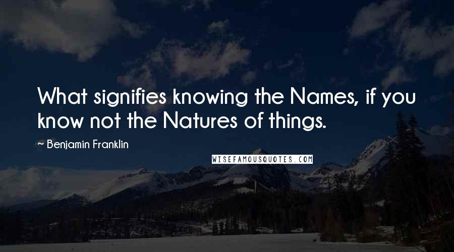 Benjamin Franklin Quotes: What signifies knowing the Names, if you know not the Natures of things.