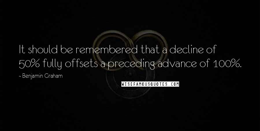 Benjamin Graham Quotes: It should be remembered that a decline of 50% fully offsets a preceding advance of 100%.