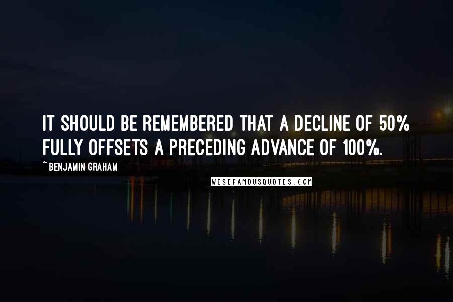 Benjamin Graham Quotes: It should be remembered that a decline of 50% fully offsets a preceding advance of 100%.