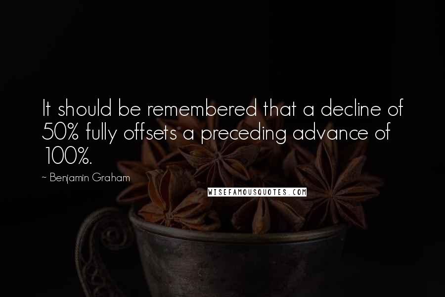 Benjamin Graham Quotes: It should be remembered that a decline of 50% fully offsets a preceding advance of 100%.