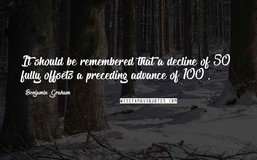 Benjamin Graham Quotes: It should be remembered that a decline of 50% fully offsets a preceding advance of 100%.