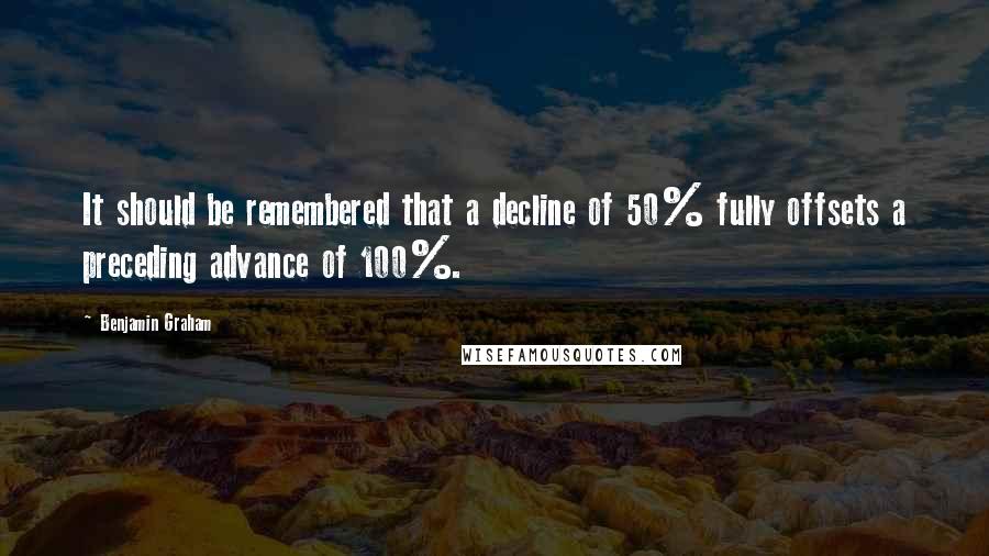 Benjamin Graham Quotes: It should be remembered that a decline of 50% fully offsets a preceding advance of 100%.