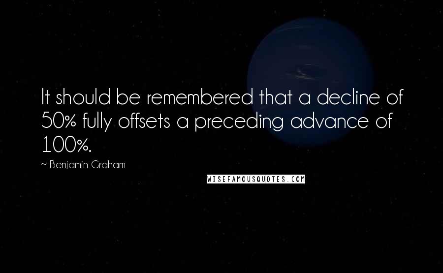 Benjamin Graham Quotes: It should be remembered that a decline of 50% fully offsets a preceding advance of 100%.