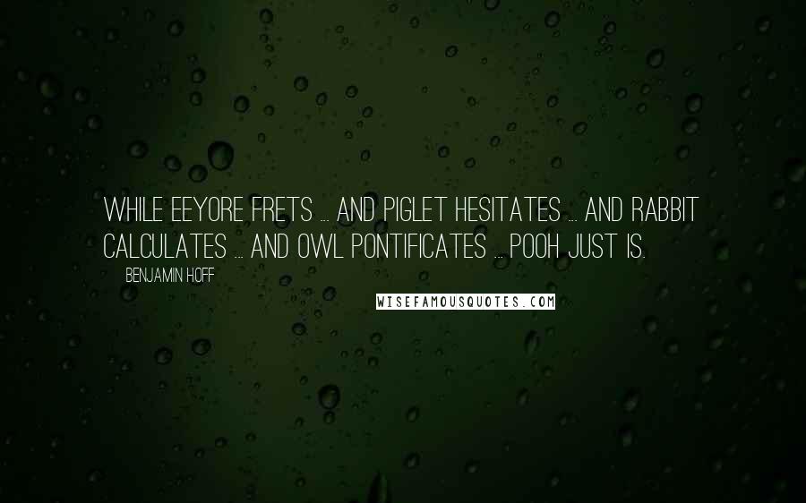 Benjamin Hoff Quotes: While Eeyore frets ... and Piglet hesitates ... and Rabbit calculates ... and Owl pontificates ... Pooh just is.