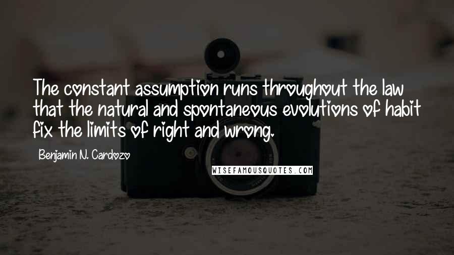 Benjamin N. Cardozo Quotes: The constant assumption runs throughout the law that the natural and spontaneous evolutions of habit fix the limits of right and wrong.