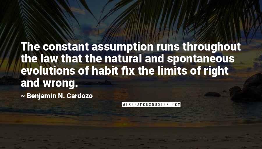 Benjamin N. Cardozo Quotes: The constant assumption runs throughout the law that the natural and spontaneous evolutions of habit fix the limits of right and wrong.