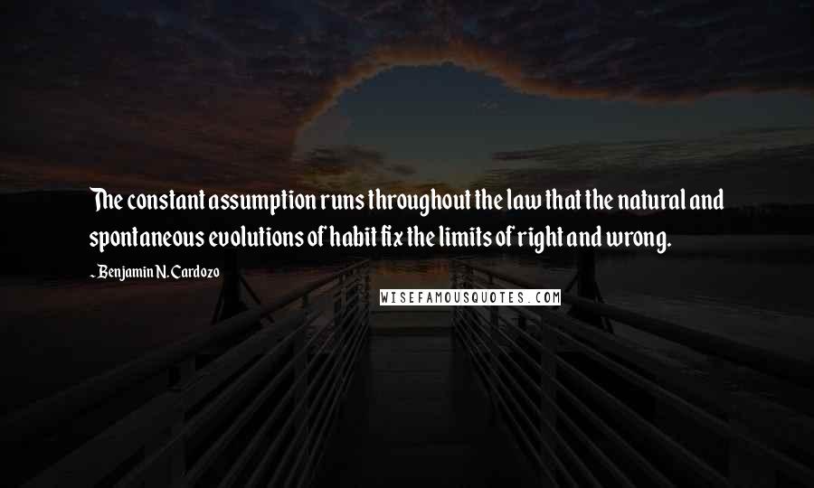 Benjamin N. Cardozo Quotes: The constant assumption runs throughout the law that the natural and spontaneous evolutions of habit fix the limits of right and wrong.