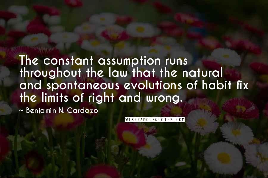 Benjamin N. Cardozo Quotes: The constant assumption runs throughout the law that the natural and spontaneous evolutions of habit fix the limits of right and wrong.