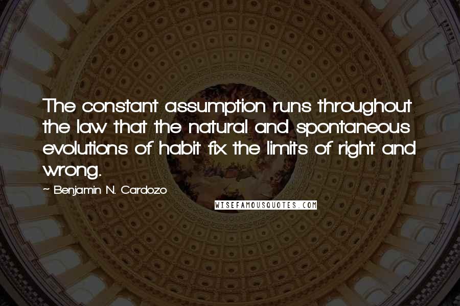 Benjamin N. Cardozo Quotes: The constant assumption runs throughout the law that the natural and spontaneous evolutions of habit fix the limits of right and wrong.