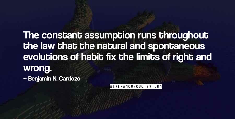 Benjamin N. Cardozo Quotes: The constant assumption runs throughout the law that the natural and spontaneous evolutions of habit fix the limits of right and wrong.
