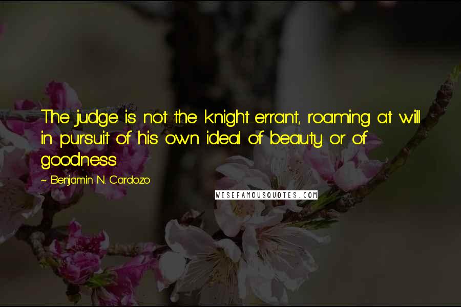 Benjamin N. Cardozo Quotes: The judge is not the knight-errant, roaming at will in pursuit of his own ideal of beauty or of goodness.