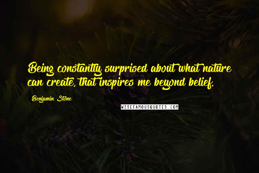 Benjamin Stone Quotes: Being constantly surprised about what nature can create, that inspires me beyond belief.