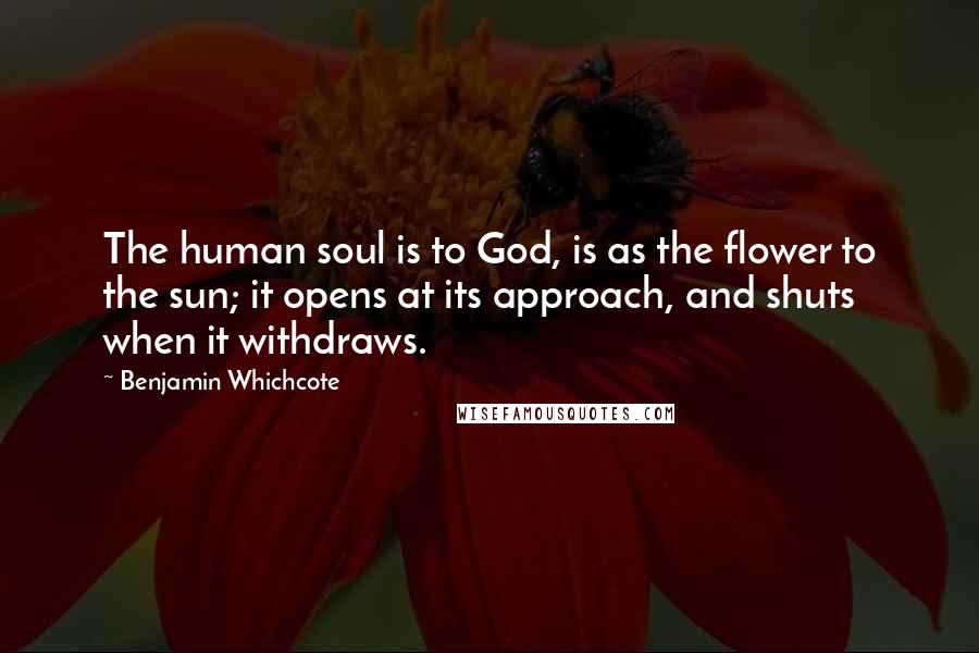 Benjamin Whichcote Quotes: The human soul is to God, is as the flower to the sun; it opens at its approach, and shuts when it withdraws.