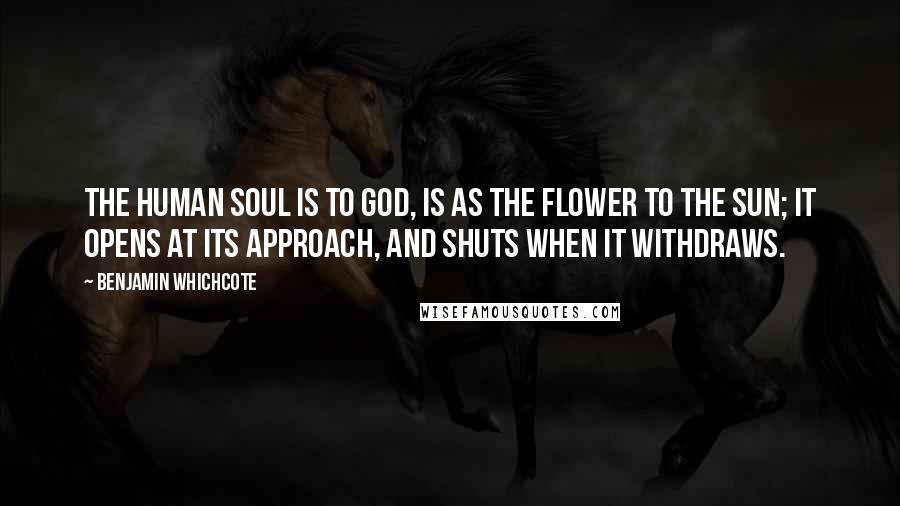 Benjamin Whichcote Quotes: The human soul is to God, is as the flower to the sun; it opens at its approach, and shuts when it withdraws.