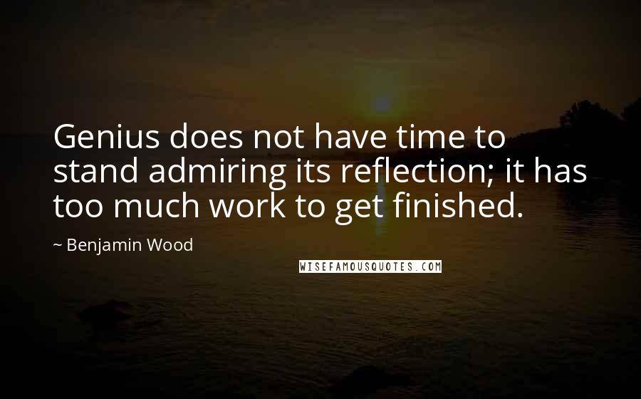 Benjamin Wood Quotes: Genius does not have time to stand admiring its reflection; it has too much work to get finished.