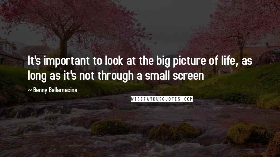 Benny Bellamacina Quotes: It's important to look at the big picture of life, as long as it's not through a small screen