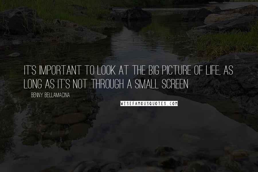 Benny Bellamacina Quotes: It's important to look at the big picture of life, as long as it's not through a small screen