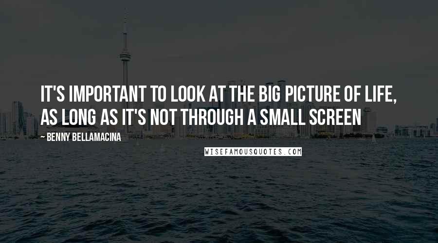 Benny Bellamacina Quotes: It's important to look at the big picture of life, as long as it's not through a small screen