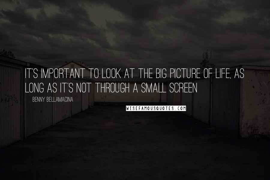 Benny Bellamacina Quotes: It's important to look at the big picture of life, as long as it's not through a small screen