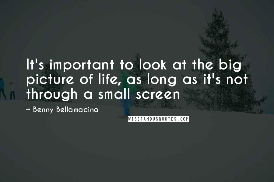 Benny Bellamacina Quotes: It's important to look at the big picture of life, as long as it's not through a small screen