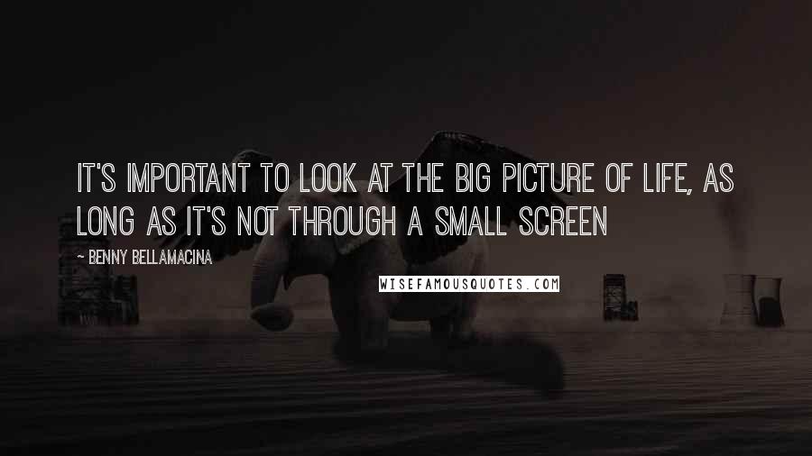 Benny Bellamacina Quotes: It's important to look at the big picture of life, as long as it's not through a small screen