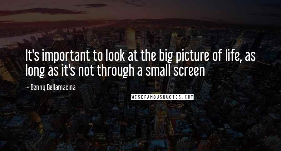 Benny Bellamacina Quotes: It's important to look at the big picture of life, as long as it's not through a small screen