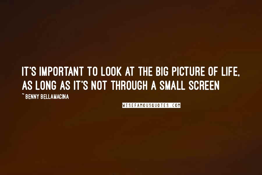 Benny Bellamacina Quotes: It's important to look at the big picture of life, as long as it's not through a small screen
