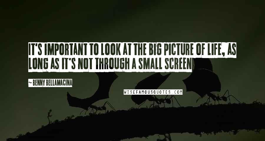 Benny Bellamacina Quotes: It's important to look at the big picture of life, as long as it's not through a small screen