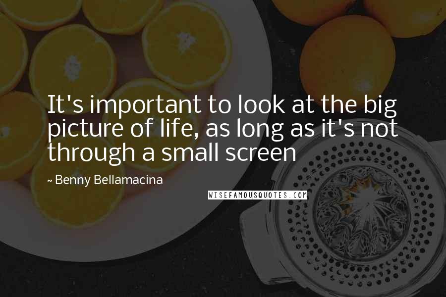 Benny Bellamacina Quotes: It's important to look at the big picture of life, as long as it's not through a small screen