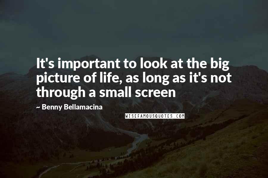 Benny Bellamacina Quotes: It's important to look at the big picture of life, as long as it's not through a small screen