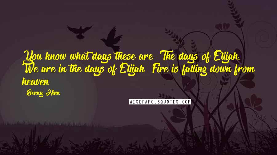 Benny Hinn Quotes: You know what days these are? The days of Elijah. We are in the days of Elijah! Fire is falling down from heaven!